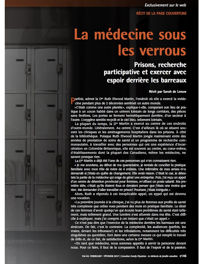 La médecine sous les verrous : Prisons, recherche participative et exercer avec espoir derrière les barreaux